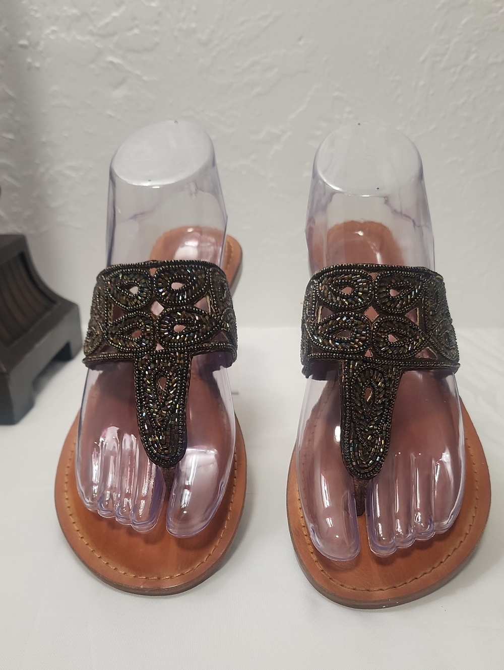Not Rated Beaded Black Embellished Toe-Post Sandals